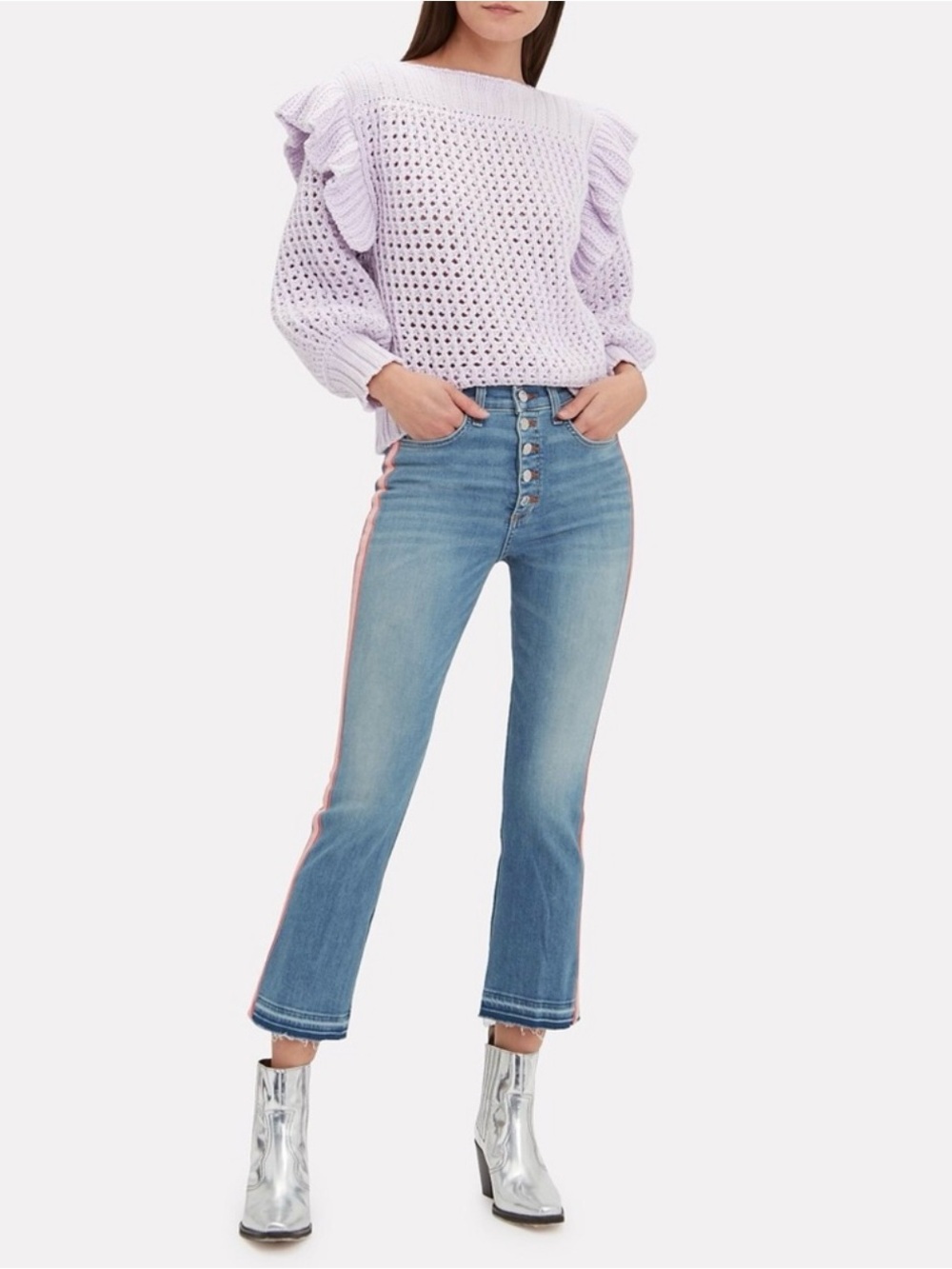 Veronica Beard Carolyn Baby Boot Crop Jeans In Ocean Blue Pink Stripe Size 26